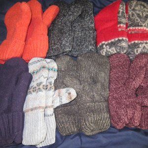 Handmade Recycled Wool Mittens Size Girls 8-12 Years Fleece Lined